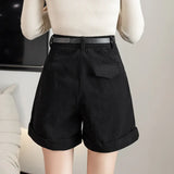 Retro High Waist Wide-leg Women Shorts.