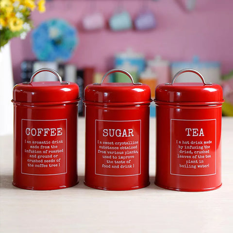 Set Of 3 Tea Coffee Sugar Metal Jar with Lids