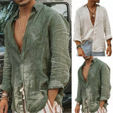 2024 Men Casual Cotton Linen ShirtsStanding Collar Male .