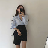 Two Piece Set Female Shirt+High waist A-line Irregular skirt.