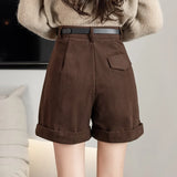 Retro High Waist Wide-leg Women Shorts.