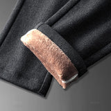 Winter Fleece Warm Men's Brushed Fabric Casual Pants .