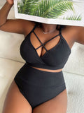 Large Size Bikini Sexy Women Swimsuit 2023 New V Neck High Waist Plus Size Swimwear