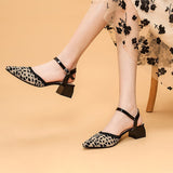 Women's Leopard Print High Heels Shoes: Pointed, Soft and Comfortable Thick Heel Strap Anti slip Rubber Sole