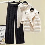 Winter Warm - 3 Piece Set for Women Pullover Sweater + Wide Leg Pants +Lamb Wool Vest Knitted Suit