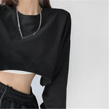 Women's Long Sleeve Cropped Crop Top Hoodies Sweatshirt