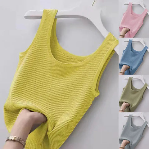 Basic Knitted Tank Top in Round Neck