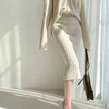 V-neck Single-breasted Twist Classic Sweater+high Waist Skirt for Women