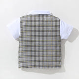 2024 New Children's Clothing For Boy Suit Set  British Style Summer Thin Short Sleeve Two-Piece Pure Cotton Plaid Kid's Costume