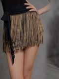 Latin Dance Skirt High Waist Elegant With Tassel Trim Women Mini Skirt.