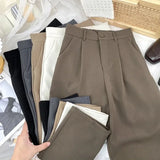 Fall Spring Black Suit Haren Pants Women Fashion Elastic High Waist Casual Trousers .