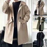 Comfortable Men's Trench Coat with Hood and Big Pockets