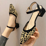 Women's Leopard Print High Heels Shoes: Pointed, Soft and Comfortable Thick Heel Strap Anti slip Rubber Sole