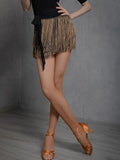 Latin Dance Skirt High Waist Elegant With Tassel Trim Women Mini Skirt.