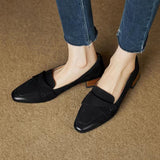 Oxford Square Toe Boat Shoes; Pumps Pleated Slip on Mid Heels:  Grain Chunky Office Shoes / Heels