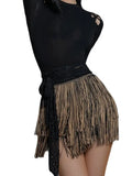 Latin Dance Skirt High Waist Elegant With Tassel Trim Women Mini Skirt.