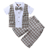 2024 New Children's Clothing For Boy Suit Set  British Style Summer Thin Short Sleeve Two-Piece Pure Cotton Plaid Kid's Costume