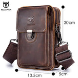 BULLCAPTAIN Crazy Horse Leather Male Waist Pack Phone Pouch Bags.