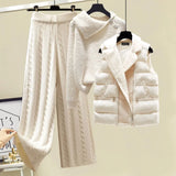 Winter Warm - 3 Piece Set for Women Pullover Sweater + Wide Leg Pants +Lamb Wool Vest Knitted Suit