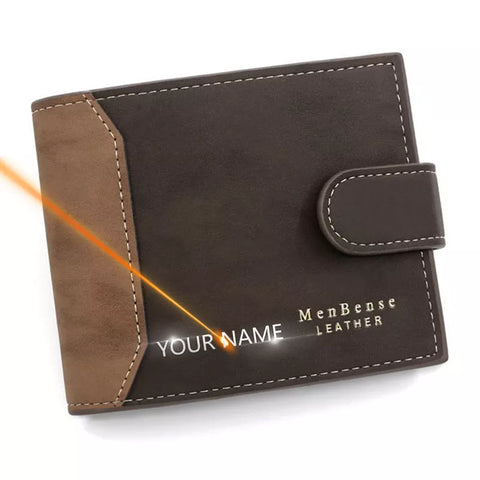 New Short Men Wallets Slim Card Holder PU Leather Name Print Male Wallet.