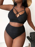 Large Size Bikini Sexy Women Swimsuit 2023 New V Neck High Waist Plus Size Swimwear