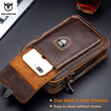 BULLCAPTAIN Crazy Horse Leather Male Waist Pack Phone Pouch Bags.