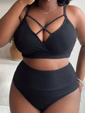 Large Size Bikini Sexy Women Swimsuit 2023 New V Neck High Waist Plus Size Swimwear