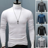 Winter Warm - Men's Mock Neck Basic Plain T-shirt Pullover - Long Sleeves Top