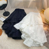 Elastic Waist White Black Irregular Mini Kawaii Skirt Japanese Style .