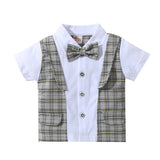 2024 New Children's Clothing For Boy Suit Set  British Style Summer Thin Short Sleeve Two-Piece Pure Cotton Plaid Kid's Costume