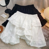 Elastic Waist White Black Irregular Mini Kawaii Skirt Japanese Style .