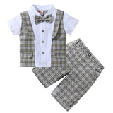 2024 New Children's Clothing For Boy Suit Set  British Style Summer Thin Short Sleeve Two-Piece Pure Cotton Plaid Kid's Costume