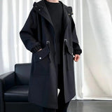 Comfortable Men's Trench Coat with Hood and Big Pockets