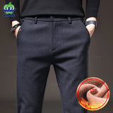 Winter Fleece Warm Men's Brushed Fabric Casual Pants .