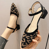 Women's Leopard Print High Heels Shoes: Pointed, Soft and Comfortable Thick Heel Strap Anti slip Rubber Sole