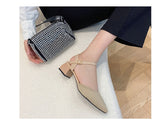 Women's Beige High Heels Shoes: Pointed, Soft and Comfortable Thick Heel Strap Anti slip Rubber Sole