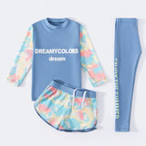 3Pcs Kids Girls Colorful Print Swimsuit Swimwear Long Sleeve Top+Shorts with Pants