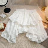 Elastic Waist White Black Irregular Mini Kawaii Skirt Japanese Style .