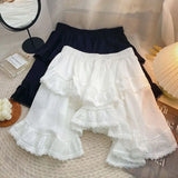 Elastic Waist White Black Irregular Mini Kawaii Skirt Japanese Style .