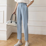 Fall Spring Black Suit Haren Pants Women Fashion Elastic High Waist Casual Trousers .